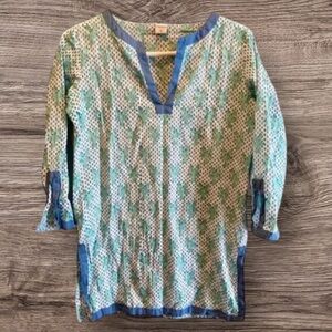 RIKSHAW DESIGN BOUTIQUE WOMENS COTTON BEACH COVER UP GREEN BLUE SUMMER SIZE XS